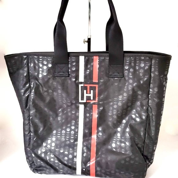 NWT TOMMY HILFIGER BLACK TRAINING NYLON TOTE - Picture 1 of 4